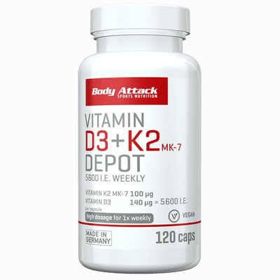 Body Attack Vitamin D3+K2  Depot 120 Caps